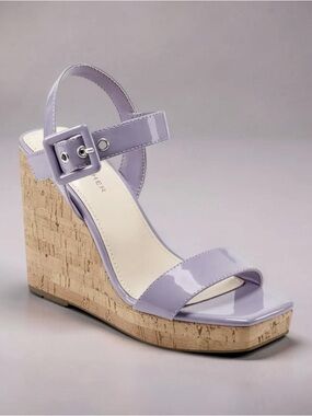 Marc Fisher NWT Sz 10M Lavender Patent Leather Cork Wedge Sandals (SH337)